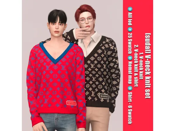 Alpha [sudal] V neck knit set M - The Sims 4 Custom Content
