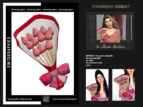 Mix Strawberry Bouquet Acc Objs and Pose - The Sims 4 Custom Content