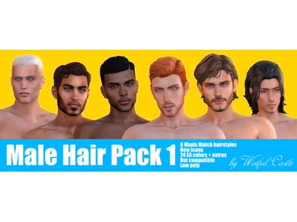 Maxis Match Male Hair Pack 1 by Wistful Castle - The Sims 4 Custom Content