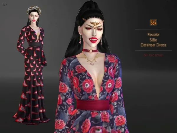 Alpha Sifix Desiree Dress RC by elfdor - The Sims 4 Custom Content