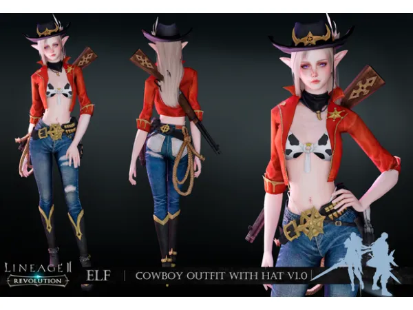 Alpha LineAge II Revolution Elf Cowboy Outfit and Hat V10 sims by Mimoto - The Sims 4 Custom Content