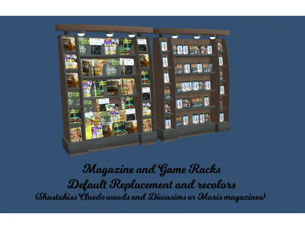 Magazine and Game racks in Cluedo Woods (Diwasims or Maxis magazines) - The Sims 2 Custom Content