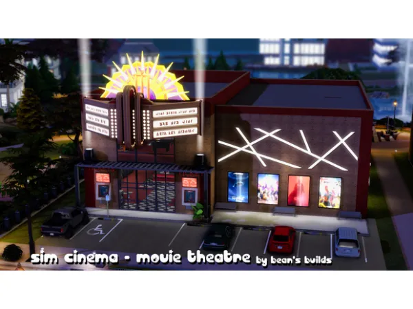 Maxis Match Sim Cinema Movie Theatre by Bean's Builds - The Sims 4 Custom Content