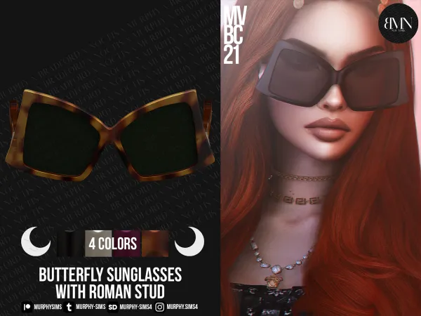 Alpha Butterfly Sunglasses in Acetate with Roman Stud by bradford - The Sims 4 Custom Content