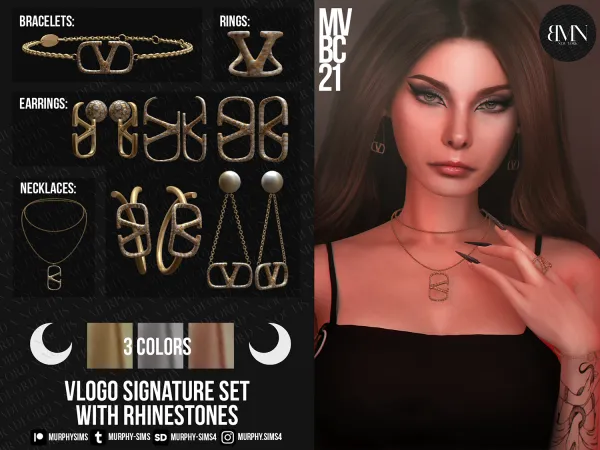 Alpha VLogo Signature Set with Rhinestones by bradford - The Sims 4 Custom Content
