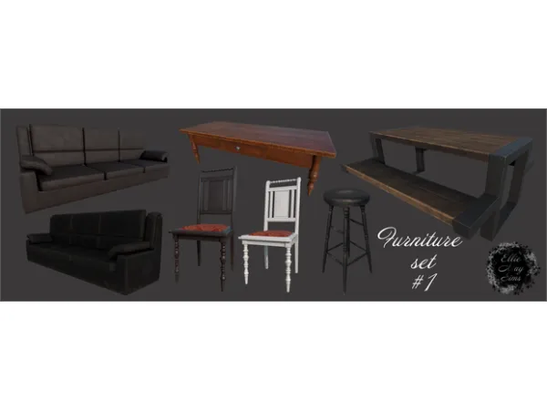 Alpha Furniture set 1 Wood wall trim Concrete geometric floors Old planks floors 2 Old wallpaper Brick wall set by EllieMaySims - The Sims 4 Custom Content