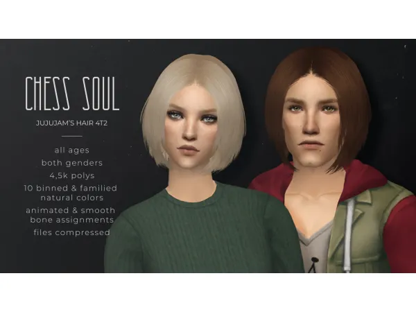 Jujujams ChessSoul hair 4t2 - The Sims 2 Custom Content