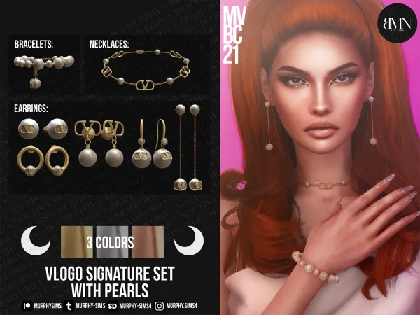 Alpha VLogo Signature Set with Pearls - The Sims 4 Custom Content
