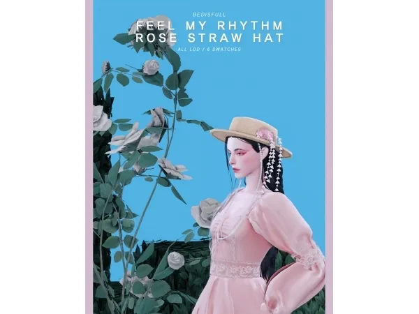 Alpha BED_TS4 FM Feel my rhythm rose straw hat by BED MUSAE - The Sims 4 Custom Content