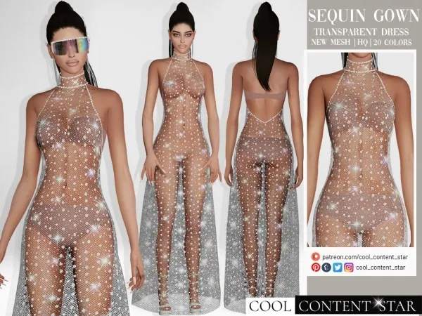 Alpha Sequin Transparent Dress cool_content_star - The Sims 4 Custom Content