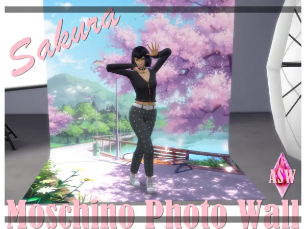 Maxis Match Moschino Photo Wall Sakura - The Sims 4 Custom Content