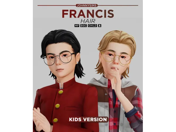 Maxis Match Francis Hair (Kids Ver) by JohnnySims - The Sims 4 Custom Content