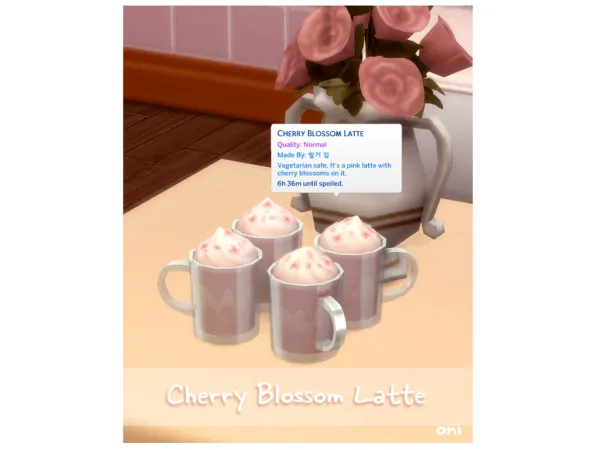 Maxis Match April 2022 Recipe_Cherry Blossom Latte by ONI - The Sims 4 Custom Content