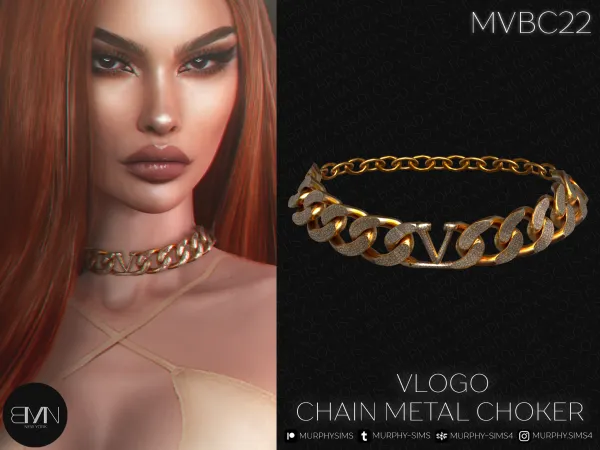 Alpha VLogo Chain Metal Choker - The Sims 4 Custom Content