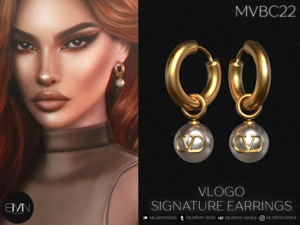 Alpha VLogo Signature Metal Earrings - The Sims 4 Custom Content