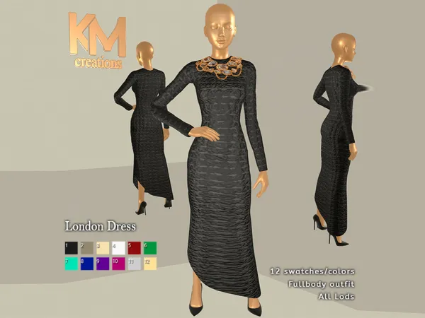 Alpha [KM] London Dress by kmcreations_ts4 - The Sims 4 Custom Content