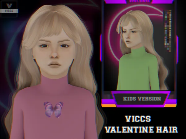 Alpha VICCS_ VALENTINE HAIR WITH BANGS (KIDS VERSION) by viccs - The Sims 4 Custom Content