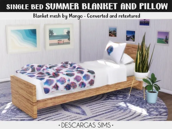 Alpha Summer BLANKET And PILLOW (For Single Bed) - The Sims 4 Custom Content