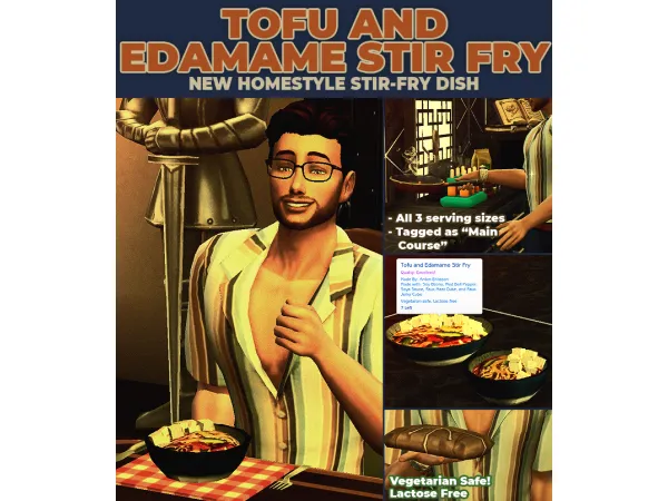 Maxis Match Tofu and Edamame Stir Fry New Custom Recipe by RobinKLocksley - The Sims 4 Custom Content