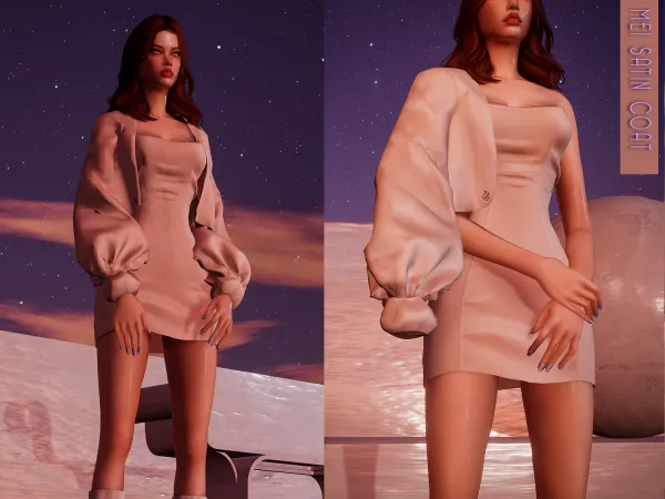 Alpha Mei Satin Coat by bluerose-sims - The Sims 4 Custom Content