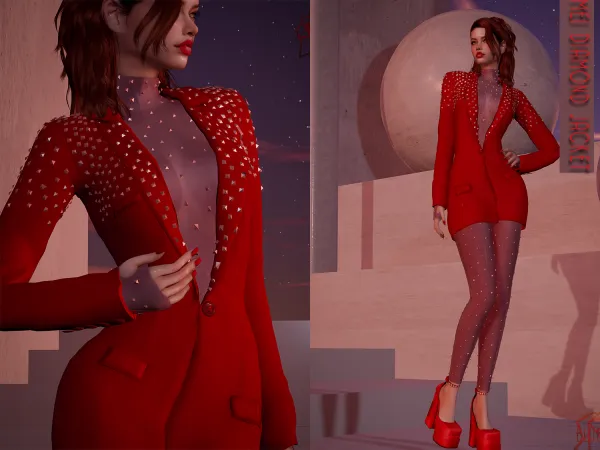 Alpha Mei Diamond Jacket Dress - The Sims 4 Custom Content