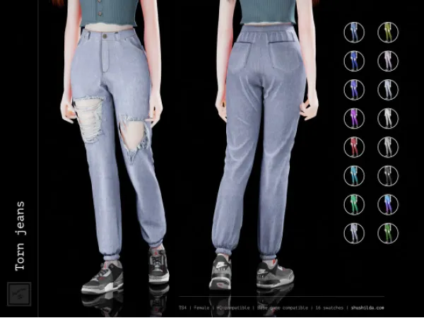 Alpha Torn jeans - The Sims 4 Custom Content