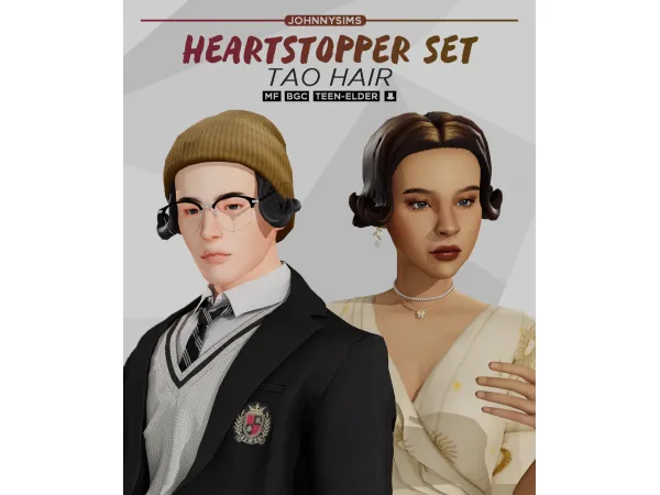 Maxis Match Heartstopper Set (Tao Hair) by JohnnySims - The Sims 4 Custom Content