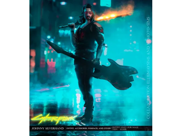 Alpha Cyberpunk 2077 Johnny Silverhand Set Collaboration with EllieMaySims and Mimoto Sims - The Sims 4 Custom Content