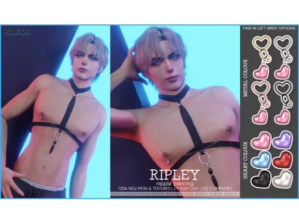 Alpha PEACH Ripley Nipple Piercing by Kleos Sims - The Sims 4 Custom Content