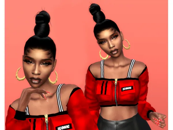Alpha Moesha top Knot Bun All agesLipstickearring hoops by simsfinds - The Sims 4 Custom Content