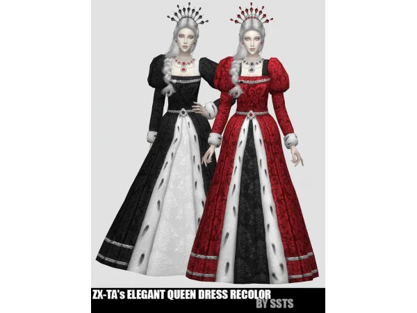 Maxis Match ZX TAs ELEGANT QUEEN DRESS RECOLOR by SSTS by Strange Storyteller - The Sims 4 Custom Content
