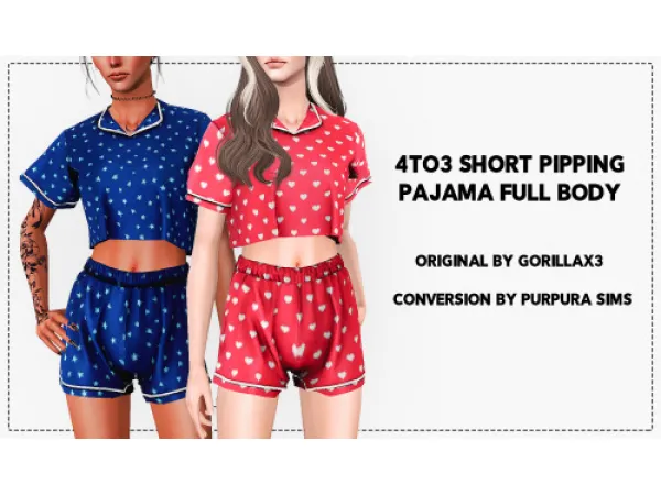 4to3 Short Pipping Pajama Full Body by Purpura Sims - The Sims 3 Custom Content