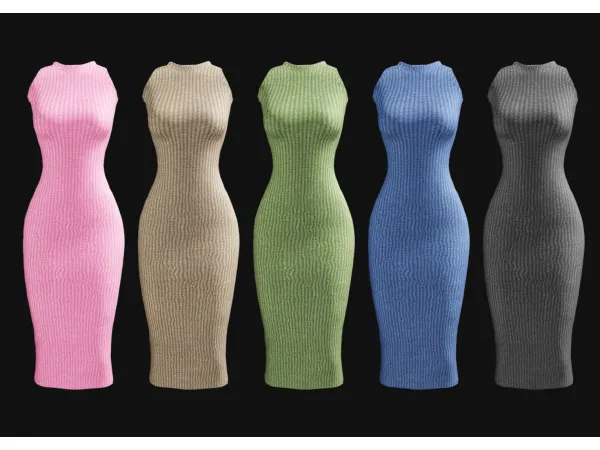 Alpha Cami Ribbed Dress by simmerkatex - The Sims 4 Custom Content
