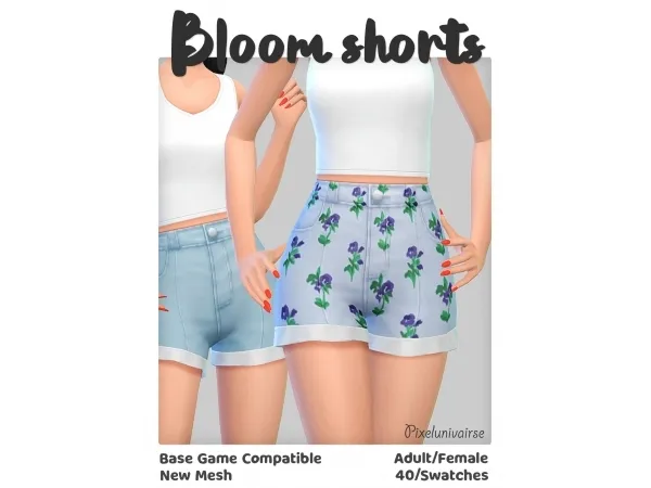 Maxis Match Bloom shorts by pixelunivairse - The Sims 4 Custom Content