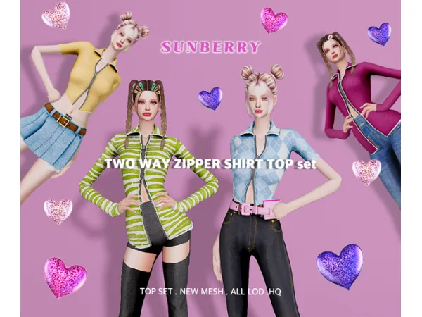 Alpha TWO WAY ZIPPER SHIRT top set 2227 by SUNBERRY - The Sims 4 Custom Content