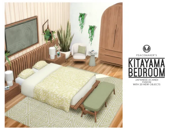 Maxis Match Kitayama Bedroom Japan Scandi Fusion with 20 Items by Peacemaker_ic - The Sims 4 Custom Content
