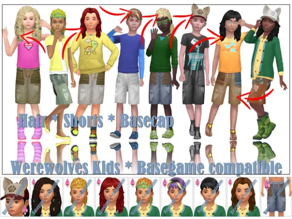 Maxis Match Werewolves Kids Basegame compatible Hair Shorts Basecap by Annett's Sims 4 Welt ASW - The Sims 4 Custom Content