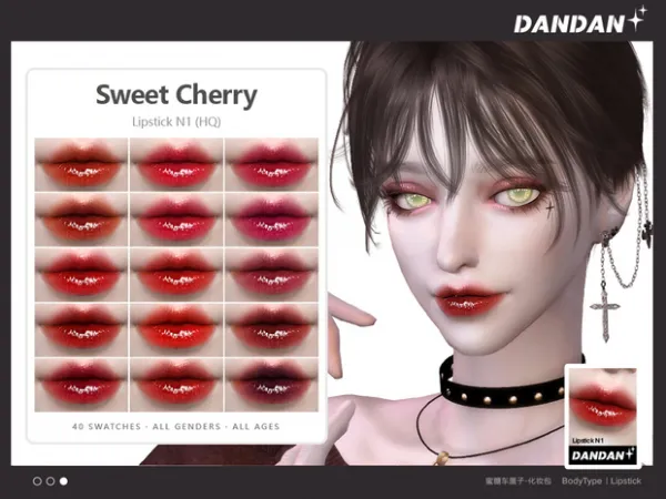 Alpha Sweet Cherry Lipstick N1 by DANDAN - The Sims 4 Custom Content