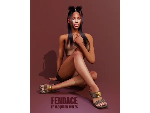 Alpha Fendace FF Jacquard Mules [N43] HQ by chromeangel - The Sims 4 Custom Content