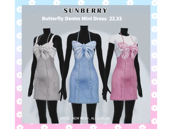 Alpha [SUNBERRY] Butterfly Denim Mini Dress by simsfinds - The Sims 4 Custom Content