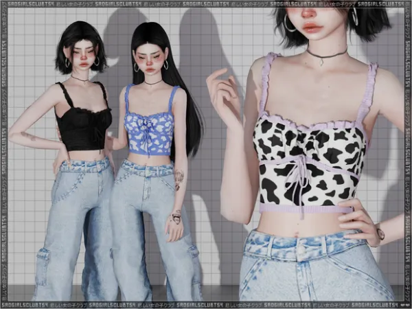 Alpha ruched bust cow print top by sad girls club TS4 - The Sims 4 Custom Content