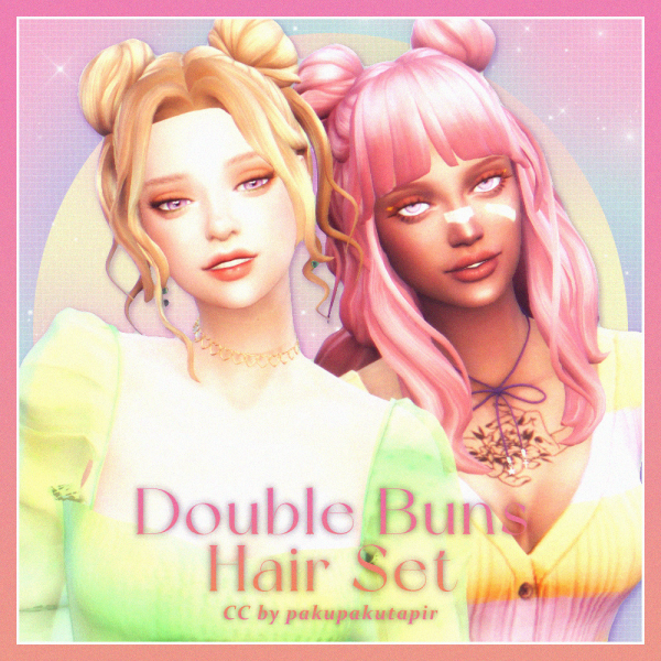 Maxis Match Double Buns Hair Set by simsfinds - The Sims 4 Custom Content