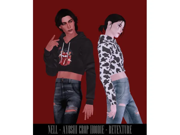Maxis Match Ayoshi Crop Hoodie Retexture by nell_le - The Sims 4 Custom Content