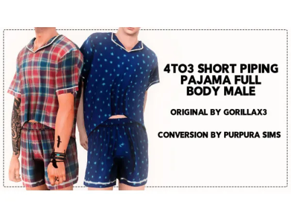 4to3 Short Pipping Pajama Full Body MALE VERSION by Purpura Sims - The Sims 3 Custom Content