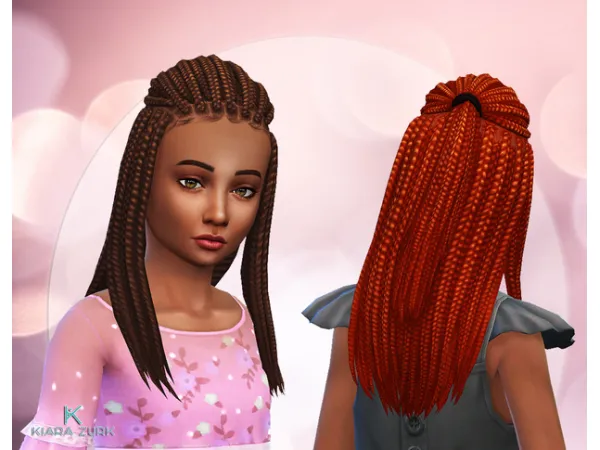 Maxis Match Long Braided Pulled Back for Girls by Kiara Zurk - The Sims 4 Custom Content