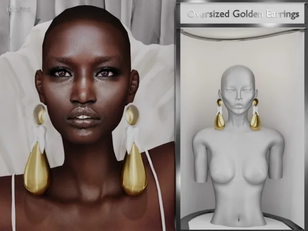 Alpha Oversized Golden Earrings by polygoncouture - The Sims 4 Custom Content