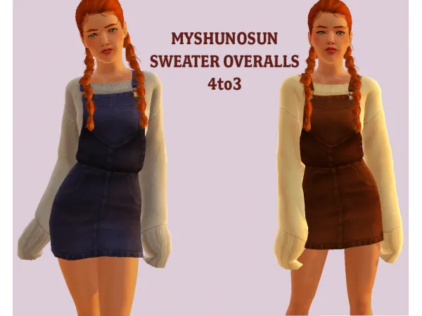 4to3 Myshunosun Sweater Overalls - The Sims 3 Custom Content