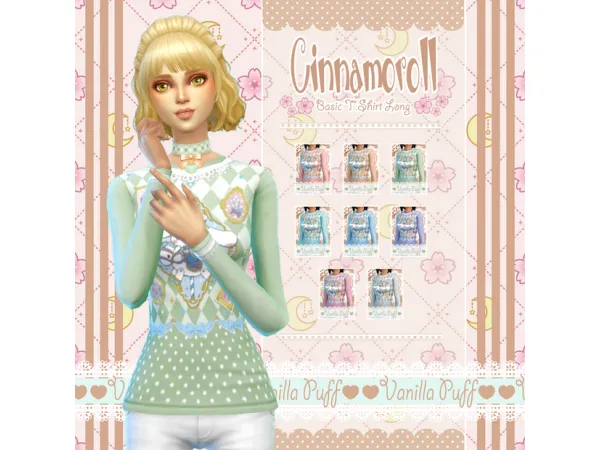 Maxis Match Vanilla Puff Sims 4 Clothes CINNAMOROLL Basic T Shirt Long by Vanilla Puff Sims CC - The Sims 4 Custom Content