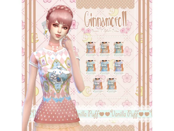Maxis Match Vanilla Puff Sims 4 Clothes CINNAMOROLL Basic T Shirt Crew by Vanilla Puff Sims CC - The Sims 4 Custom Content