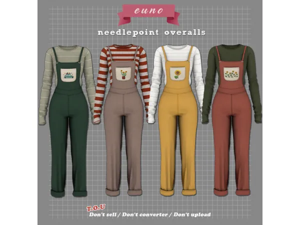 Alpha needlepoint overalls modified by eunosims - The Sims 4 Custom Content